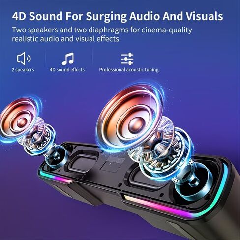 سماعات كمبيوتر للكمبيوتر المكتبي، مكبرات صوت بلوتوث للكمبيوتر الشخصي مع ضوء RGB ديناميكي، قابس USB سلكي وتشغيل شريط صوت للكمبيوتر، مكبرات صوت للألعاب تعمل بمنفذ USB/النوع C لسطح المكتب وأجهزة الكمبيوتر المحمولة والهاتف والكمبيوتر اللوحي in Kuwait