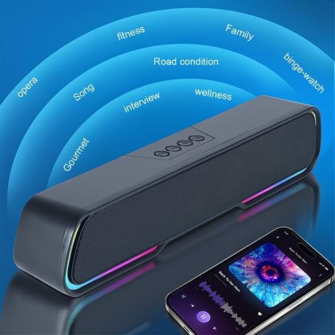 سماعات كمبيوتر للكمبيوتر المكتبي، مكبرات صوت بلوتوث للكمبيوتر الشخصي مع ضوء RGB ديناميكي، قابس USB سلكي وتشغيل شريط صوت للكمبيوتر، مكبرات صوت للألعاب تعمل بمنفذ USB/النوع C لسطح المكتب وأجهزة الكمبيوتر المحمولة والهاتف والكمبيوتر اللوحي in Kuwait