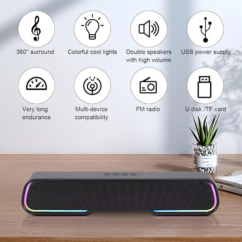 سماعات كمبيوتر للكمبيوتر المكتبي، مكبرات صوت بلوتوث للكمبيوتر الشخصي مع ضوء RGB ديناميكي، قابس USB سلكي وتشغيل شريط صوت للكمبيوتر، مكبرات صوت للألعاب تعمل بمنفذ USB/النوع C لسطح المكتب وأجهزة الكمبيوتر المحمولة والهاتف والكمبيوتر اللوحي in Kuwait