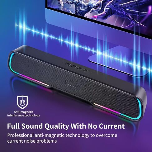 سماعات كمبيوتر للكمبيوتر المكتبي، مكبرات صوت بلوتوث للكمبيوتر الشخصي مع ضوء RGB ديناميكي، قابس USB سلكي وتشغيل شريط صوت للكمبيوتر، مكبرات صوت للألعاب تعمل بمنفذ USB/النوع C لسطح المكتب وأجهزة الكمبيوتر المحمولة والهاتف والكمبيوتر اللوحي in Kuwait