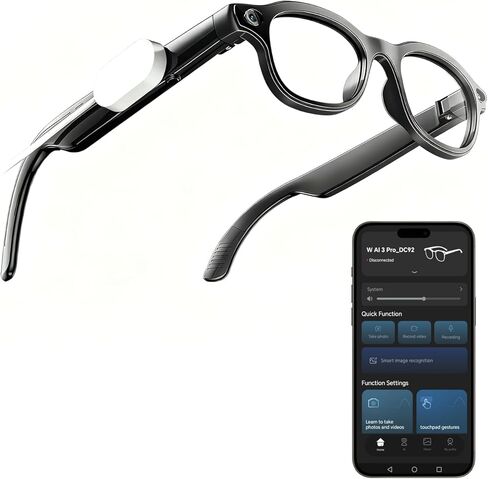 AI Smart Glasses with 32MP Camera, Wireless Charging, AI Voice Assistant, Real-Time Translation, Open-Ear Speakers for Audio (Black, 32, GB) in Saudi Arabia