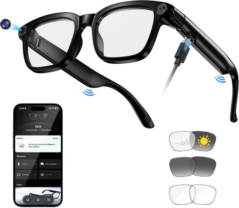 AI Smart Glasses with Camera, 8MP HD Camera Glasses for Women Men, Video Recording Sunglasses with Voice Assistant, Open-Ear Audio, Real-Time Translation for Life &Work Vlog, Black(3 Lenses) in Saudi Arabia