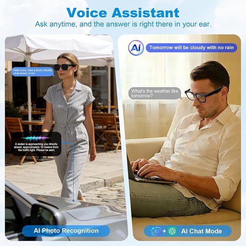 AI Smart Glasses with Camera, 8MP HD Camera Glasses for Women Men, Video Recording Sunglasses with Voice Assistant, Open-Ear Audio, Real-Time Translation for Life &Work Vlog, Black(3 Lenses) in Saudi Arabia
