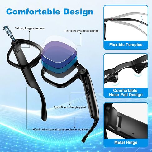 AI Smart Glasses with Camera, 8MP HD Camera Glasses for Women Men, Video Recording Sunglasses with Voice Assistant, Open-Ear Audio, Real-Time Translation for Life &Work Vlog, Black(3 Lenses) in Saudi Arabia
