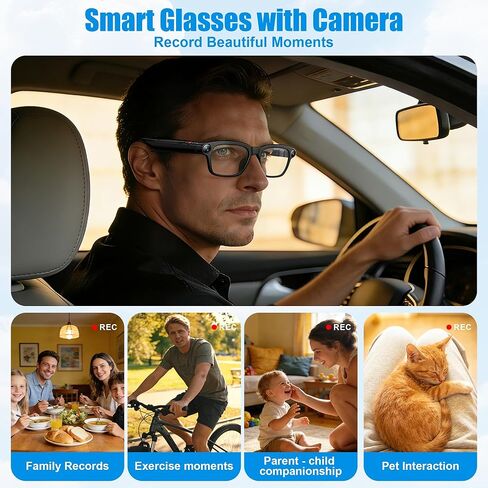 AI Smart Glasses with Camera, 8MP HD Camera Glasses for Women Men, Video Recording Sunglasses with Voice Assistant, Open-Ear Audio, Real-Time Translation for Life &Work Vlog, Black(3 Lenses) in Saudi Arabia