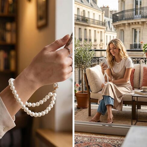 2 Pcs Pearl Beaded Phone Lanyard Cell Phone Crossbody Chain and Wrist Strap Universal Phone Detachable Lanyard Strap for Most Smartphones in Saudi Arabia