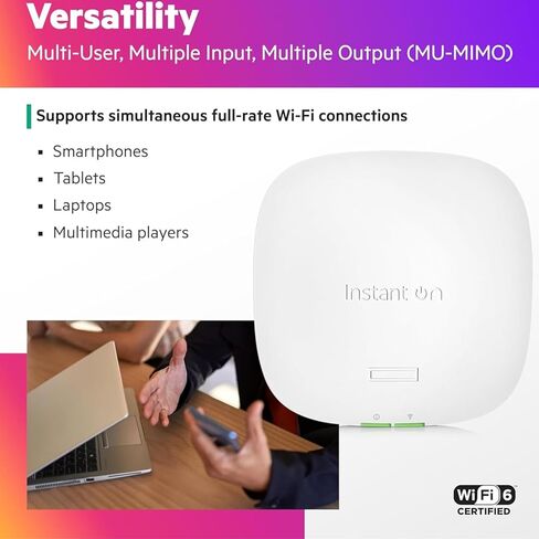 نقطة وصول HP Aruba Networking Instant On Access Point AP22 WiFi 6 نقطة وصول لاسلكية داخلية | دعم شبكي طويل المدى وآمن وذكي | مصدر الطاقة غير متضمن| الموديل الأمريكي (R4W01A) in Saudi Arabia