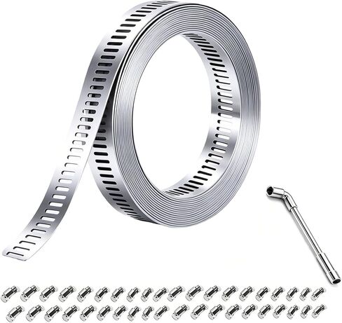 Hose Clamps 304 Stainless Steel Kit, 33ft Metal Strap + 20 Fasteners + L Socket Wrench, Pipe Strap Clamp, Worm Gear Large Hose Clamps for Auto,Hvac,Duct,Fuel Line in Saudi Arabia