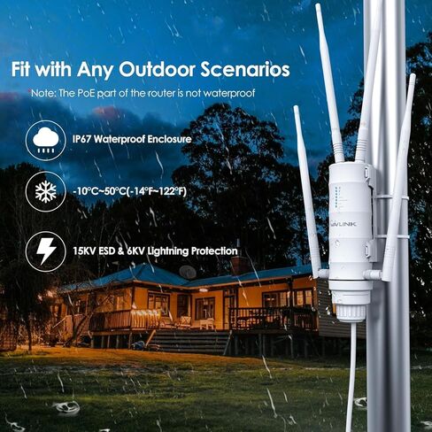 WAVLINK AC1200 Outdoor WiFi Range Extender, Weatherproof Dual Band Outdoor Access Point with POE, High Power Long Range WiFi Extender Signal Booster, 4x7dBi Antennas, AP/Router/Repeater Mode in Saudi Arabia