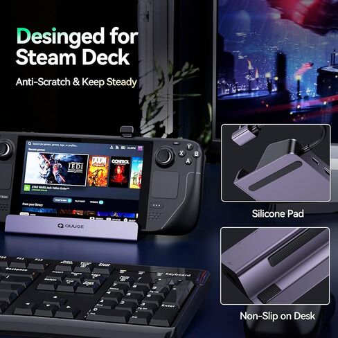 قاعدة تثبيت بالبخار من QUUGE، قاعدة إرساء بصمام 6 في 1 مع 2 * USB-A وUSB-C بسرعة 5 جيجابت في الثانية، ومخرج HDMI 2.0 4K60 هرتز، و1000 ميجابت إيثرنت جيجابت، وشحن 100 وات، وملحقات سطح البخار in Saudi Arabia