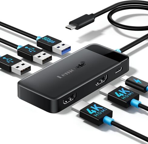 محطة إرساء Lemorele شاشة مزدوجة، محول USB C Hub متعدد المنافذ 6 في 1 مع 2 HDMI 4K، 5 جيجابت في الثانية USB3.0 و2 USB2.0، شحن PD 100 وات - قاعدة USB C لأجهزة الكمبيوتر المحمول Dell/Lenovo/HP/MacBook/Surface - التوصيل والتشغيل in Saudi Arabia