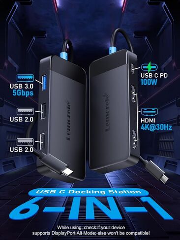محطة إرساء Lemorele شاشة مزدوجة، محول USB C Hub متعدد المنافذ 6 في 1 مع 2 HDMI 4K، 5 جيجابت في الثانية USB3.0 و2 USB2.0، شحن PD 100 وات - قاعدة USB C لأجهزة الكمبيوتر المحمول Dell/Lenovo/HP/MacBook/Surface - التوصيل والتشغيل in Saudi Arabia