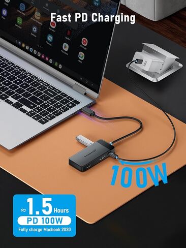 محطة إرساء Lemorele شاشة مزدوجة، محول USB C Hub متعدد المنافذ 6 في 1 مع 2 HDMI 4K، 5 جيجابت في الثانية USB3.0 و2 USB2.0، شحن PD 100 وات - قاعدة USB C لأجهزة الكمبيوتر المحمول Dell/Lenovo/HP/MacBook/Surface - التوصيل والتشغيل in Saudi Arabia