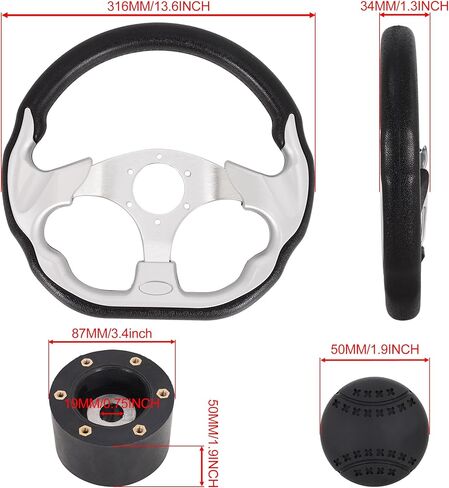 RUTU Boat Steering Wheel 3-Spoke D Shape with steering wheel knob, PU Foam Sliver Boat Steer Wheel, Aluminum alloy frame, Includes 3/4" Mounting Base, Anti-Slip for Vessels Yachts Pontoons in Saudi Arabia
