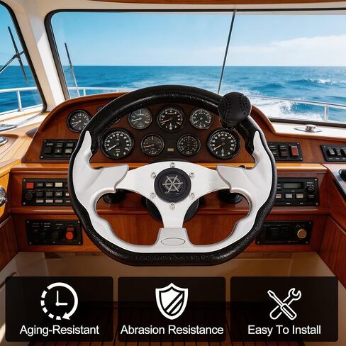 RUTU Boat Steering Wheel 3-Spoke D Shape with steering wheel knob, PU Foam Sliver Boat Steer Wheel, Aluminum alloy frame, Includes 3/4" Mounting Base, Anti-Slip for Vessels Yachts Pontoons in Saudi Arabia