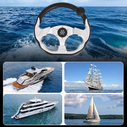 RUTU Boat Steering Wheel 3-Spoke D Shape with steering wheel knob, PU Foam Sliver Boat Steer Wheel, Aluminum alloy frame, Includes 3/4" Mounting Base, Anti-Slip for Vessels Yachts Pontoons in Saudi Arabia