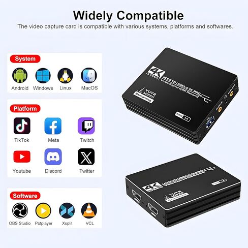 بطاقة التقاط فيديو HDMI 4K، بطاقة التقاط HDMI إلى USB 3.0 للبث والتسجيل، مدخل 4K@60 هرتز، مخرج 1080P@60 هرتز، متوافق مع Switch/PS5/Xbox/PC/الكاميرا/Mac/OBS/XSplit in Kuwait