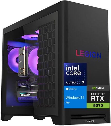 الكمبيوتر المكتبي للألعاب Lenovo Legion Tower 5i - Intel Core Ultra 7 265F، NVIDIA RTX 5070 12GB GDDR7، 32GB DDR5، 2TB PCIe SSD، Legion Coldfront Cooling، Wi-Fi 6E، Win 11 Pro، KB & Mouse in Saudi Arabia