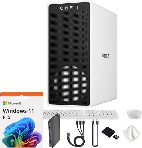 كمبيوتر مكتبي HP Omen 16L للألعاب، AMD Ryzen 7 8700F، NVIDIA GeForce RTX 5060 8GB GDDR7، 32GB DDR5، تخزين 2 تيرابايت (1 تيرابايت SSD&1TB Docking Station Set)، لوحة مفاتيح وماوس، Wi-Fi 6، Windows 11 Pro، أبيض in Saudi Arabia