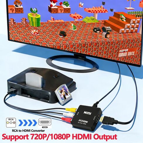AV to HDMI Converter,RCA to HDMI Converter Support HDMI 1080P Output,Compatible with Xbox Original /Wii/PS2/VHS/VCR/Blue-Ray DVD Player,RCA AV Cable for N64/Gamecube /SNES/SFC Console with HDMI Cable in Saudi Arabia