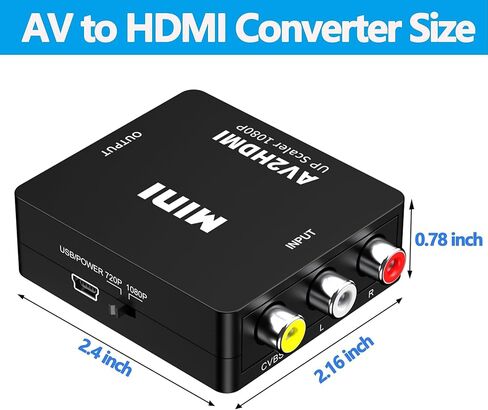 AV to HDMI Converter,RCA to HDMI Converter Support HDMI 1080P Output,Compatible with Xbox Original /Wii/PS2/VHS/VCR/Blue-Ray DVD Player,RCA AV Cable for N64/Gamecube /SNES/SFC Console with HDMI Cable in Saudi Arabia