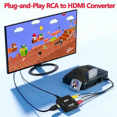 AV to HDMI Converter,RCA to HDMI Converter Support HDMI 1080P Output,Compatible with Xbox Original /Wii/PS2/VHS/VCR/Blue-Ray DVD Player,RCA AV Cable for N64/Gamecube /SNES/SFC Console with HDMI Cable in Saudi Arabia