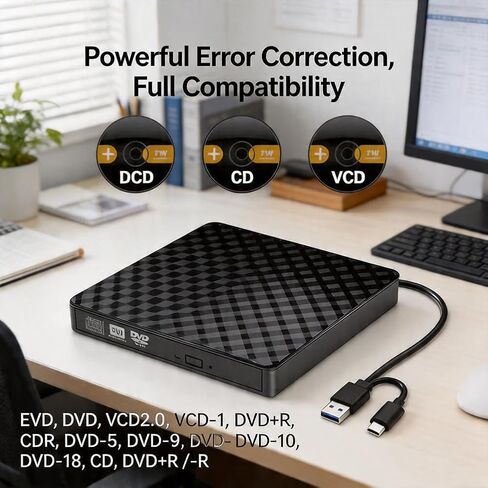 USB External DVD/CD Drive, Portable CD/DVD RW Reader & Writer for Laptop, High-Speed USB 3.0 Optical Drive, Compatible with Windows, Mac OS and Linux Systems in Saudi Arabia