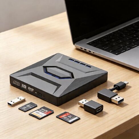 Multifunctional External CD/DVD Writer, Type-C/USB Dual Interface High Speed Transmission, Wide System Compatibility Portable CD Burner in Saudi Arabia