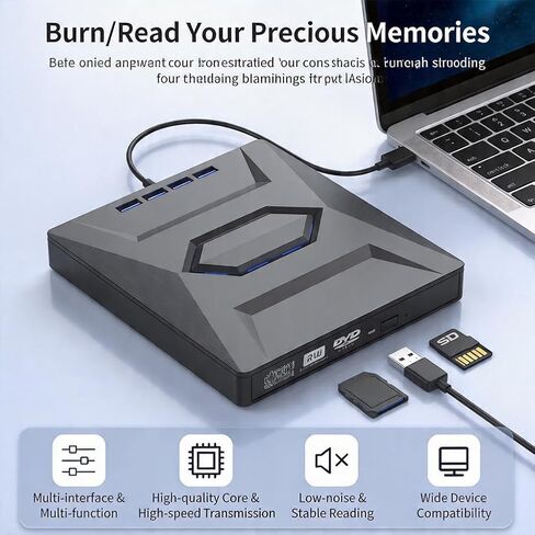 Multifunctional External CD/DVD Writer, Type-C/USB Dual Interface High Speed Transmission, Wide System Compatibility Portable CD Burner in Saudi Arabia