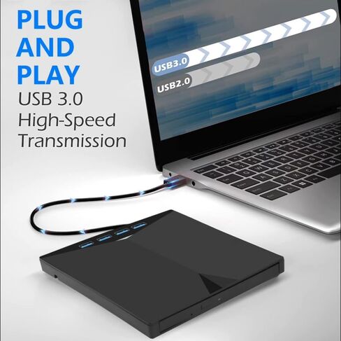 7-in-1 USB 3.0 & Type-C External DVD/CD Drive, Portable Burner/Reader/Writer for, Plug & Play with SD/TF Card Reader & USB Hub in Saudi Arabia