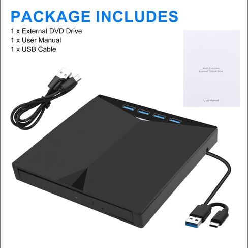 7-in-1 USB 3.0 & Type-C External DVD/CD Drive, Portable Burner/Reader/Writer for, Plug & Play with SD/TF Card Reader & USB Hub in Saudi Arabia