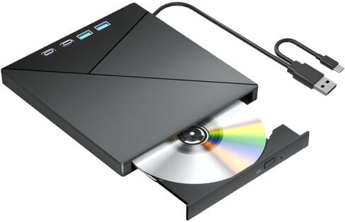 7 in 1 External CD/DVD Drive for Laptop, Portable DVD Player for Laptop with SD/TF Port, External DVD Drive with USB 3.0/Type C, CD Drive USB for PC Windows Linux in Saudi Arabia