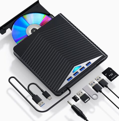 7-in-1 External CD/DVD Drive, USB 3.0 & Type-C Portable DVD RW Reader & Writer, Compatible with DVD/CD/VCD Discs, for Laptop, Desktop and Notebook in Saudi Arabia
