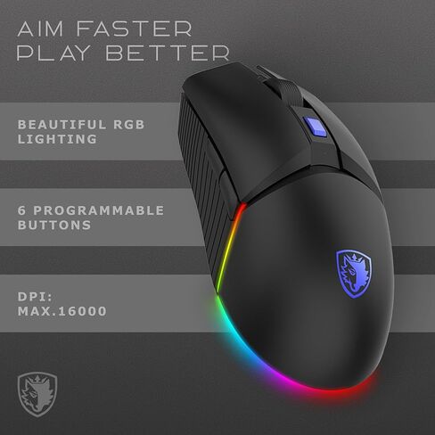 ماوس الألعاب اللاسلكي Sades Akimbo، ماوس USB بصري RGB مع DPI قابل للتعديل، 6 أزرار قابلة للبرمجة، ماوس كمبيوتر مريح للكمبيوتر الشخصي، Mac، الكمبيوتر المحمول والألعاب in Kuwait