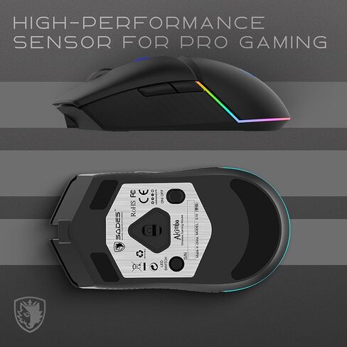 ماوس الألعاب اللاسلكي Sades Akimbo، ماوس USB بصري RGB مع DPI قابل للتعديل، 6 أزرار قابلة للبرمجة، ماوس كمبيوتر مريح للكمبيوتر الشخصي، Mac، الكمبيوتر المحمول والألعاب in Kuwait
