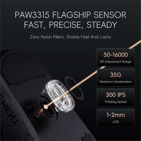 ZORNHER X Mloong MX301 PRO ماوس ألعاب خفيف الوزن لاسلكي، لمسة نهائية من ألياف الكربون، PAW 3315,60 جرام ماوس صغير مريح مع قبضة مضادة للانزلاق، عمر بطارية طويل، سلكي/BT/2.4 جيجا هرتز للكمبيوتر الشخصي والكمبيوتر المحمول وFPS in Kuwait