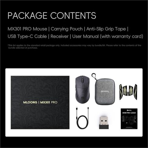 ZORNHER X Mloong MX301 PRO ماوس ألعاب خفيف الوزن لاسلكي، لمسة نهائية من ألياف الكربون، PAW 3315,60 جرام ماوس صغير مريح مع قبضة مضادة للانزلاق، عمر بطارية طويل، سلكي/BT/2.4 جيجا هرتز للكمبيوتر الشخصي والكمبيوتر المحمول وFPS in Kuwait