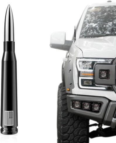 Car Truck 50 Cal Bullet Antenna Replacement for Ford F150 F250 F350 - Anti Theft Design - Carwash Safe, Chevy Silverado Dodge Ram GMC Sierra 1500 2500 3500 Decorate Accessories (Black+Chrome) in Saudi Arabia