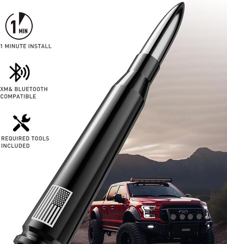 Car Truck 50 Cal Bullet Antenna Replacement for Ford F150 F250 F350 - Anti Theft Design - Carwash Safe, Chevy Silverado Dodge Ram GMC Sierra 1500 2500 3500 Decorate Accessories (Black+Chrome) in Saudi Arabia