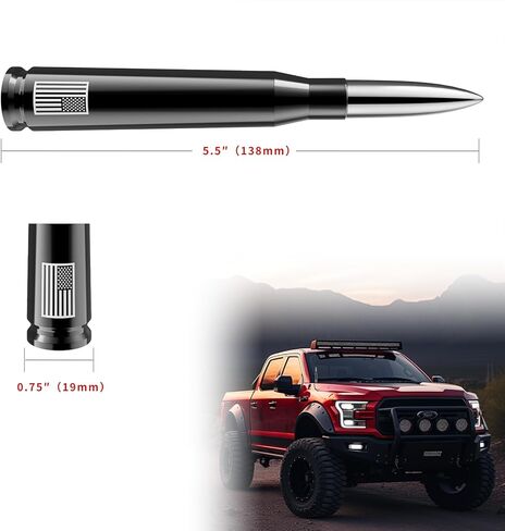 Car Truck 50 Cal Bullet Antenna Replacement for Ford F150 F250 F350 - Anti Theft Design - Carwash Safe, Chevy Silverado Dodge Ram GMC Sierra 1500 2500 3500 Decorate Accessories (Black+Chrome) in Saudi Arabia