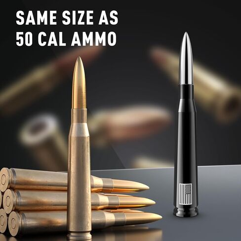 Car Truck 50 Cal Bullet Antenna Replacement for Ford F150 F250 F350 - Anti Theft Design - Carwash Safe, Chevy Silverado Dodge Ram GMC Sierra 1500 2500 3500 Decorate Accessories (Black+Chrome) in Saudi Arabia