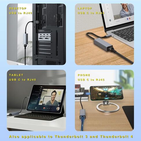 محول USB إيثرنت USB C Hub لأجهزة الكمبيوتر اللوحية Mac، محول إيثرنت إلى كمبيوتر محمول USB-C 10 جيجابت لجهاز MacBook Pro/Air Surface، USBC Hub Dongle متوافق مع Thunderbolt 3/4 إلى RJ45 Network100/1000Mbps in Kuwait