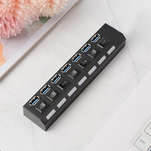 USB 3.0 Hub, 1 USB 3.0 and 6 USB 2.0 Ports with USB Cable, Portable USB Adapter Multiport Data Hub for Home Office Laptop Desktop Workstation Data Transfer and Charging, Black in Saudi Arabia