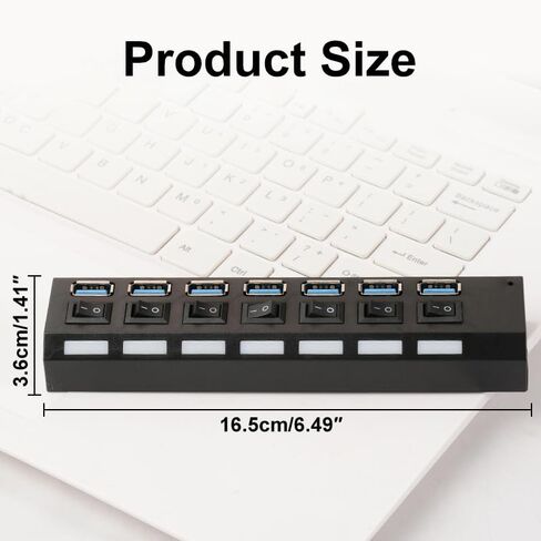 USB 3.0 Hub, 1 USB 3.0 and 6 USB 2.0 Ports with USB Cable, Portable USB Adapter Multiport Data Hub for Home Office Laptop Desktop Workstation Data Transfer and Charging, Black in Saudi Arabia