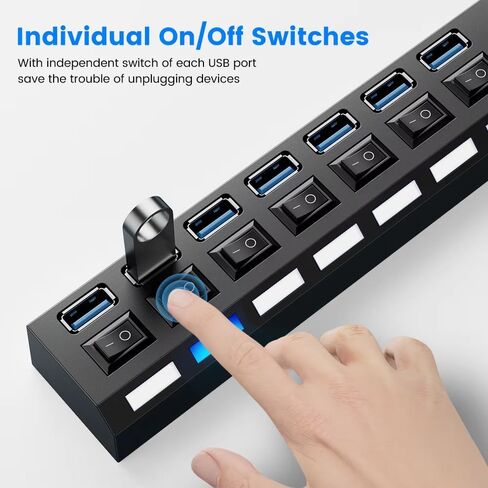 USB 3.0 Hub, 1 USB 3.0 and 6 USB 2.0 Ports with USB Cable, Portable USB Adapter Multiport Data Hub for Home Office Laptop Desktop Workstation Data Transfer and Charging, Black in Saudi Arabia