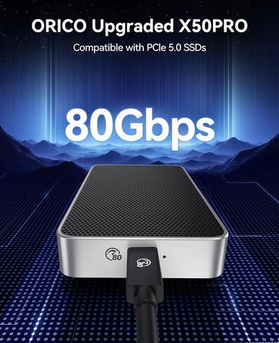 ORICO 80Gbps M.2 NVMe SSD Enclosure PCIE Gen 5 Dual-chip Silent Fanless Compatible with Thunderbolt 5/4/3/USB4/3.2/3.1/3.0 M-Key/(M&B) Key NVMe SSDs up to 8TB Fanless Silent Cooling- X50PRO in Saudi Arabia