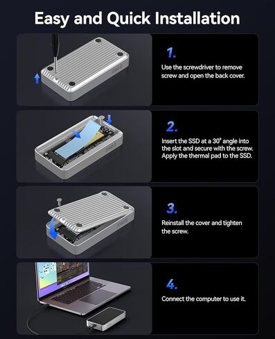 ORICO 80Gbps M.2 NVMe SSD Enclosure PCIE Gen 5 Dual-chip Silent Fanless Compatible with Thunderbolt 5/4/3/USB4/3.2/3.1/3.0 M-Key/(M&B) Key NVMe SSDs up to 8TB Fanless Silent Cooling- X50PRO in Saudi Arabia