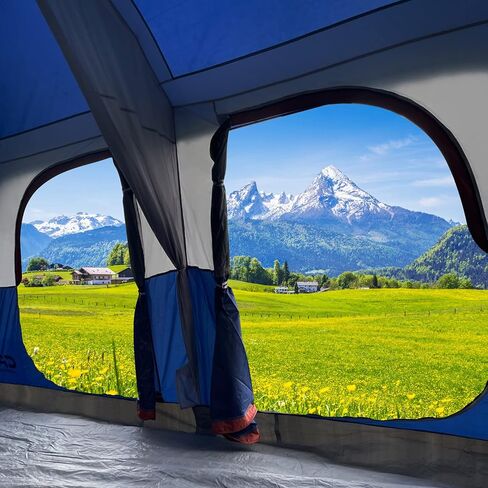 CAMPROS CP 12 Person Cabin Tent, 2 Room Extra Large Straight Wall Camping Tents Waterproof Windproof with Top Rainfly, 6 Large Mesh Windows, Double Layer, Easy Set Up Family Tent in Saudi Arabia