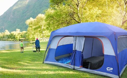 CAMPROS CP 12 Person Cabin Tent, 2 Room Extra Large Straight Wall Camping Tents Waterproof Windproof with Top Rainfly, 6 Large Mesh Windows, Double Layer, Easy Set Up Family Tent in Saudi Arabia