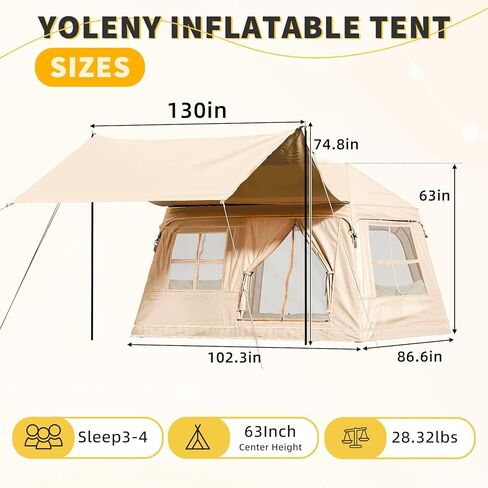 خيمة تخييم قابلة للنفخ تتسع من 3 إلى 4 أشخاص من YOLENY مع مظلة مزدوجة الجوانب مقاومة للطقس، خيمة هوائية سهلة الإعداد مع مضخة يدوية ومنور، خيمة خارجية مقاومة للماء للرياح لمدة 4 فصول in Kuwait